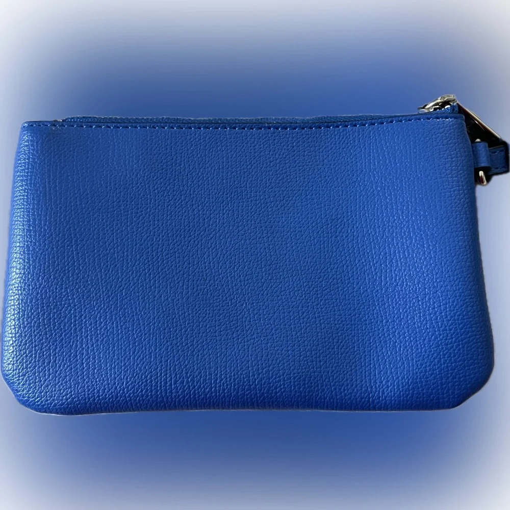 Karl Lagerfeld Paris Blue Wristlet Clutch Cartoon Face Graphic Zip Top - Picture 5 of 7